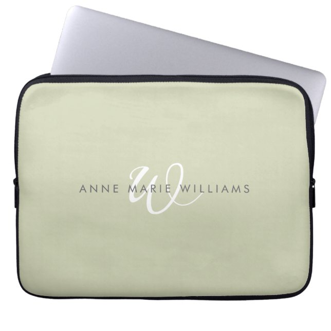 Capa Para Notebook Monograma Moderno em Verde Sage Branco com Letra I (Frente)