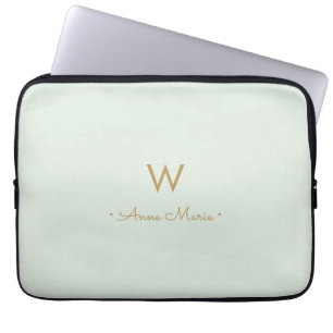 Capa Para Notebook Monograma Moderno em Verde Sage Dourado
