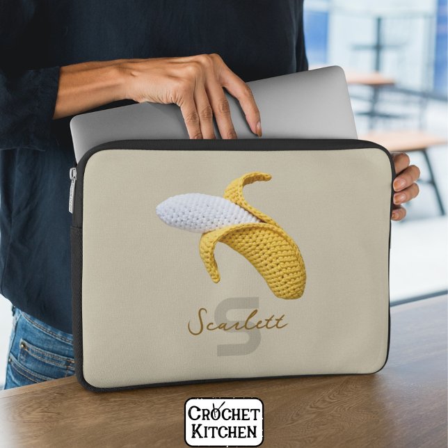 Capa Para Notebook Monograma Moderno Mínimo Nome Crochet Banana (Criador carregado)