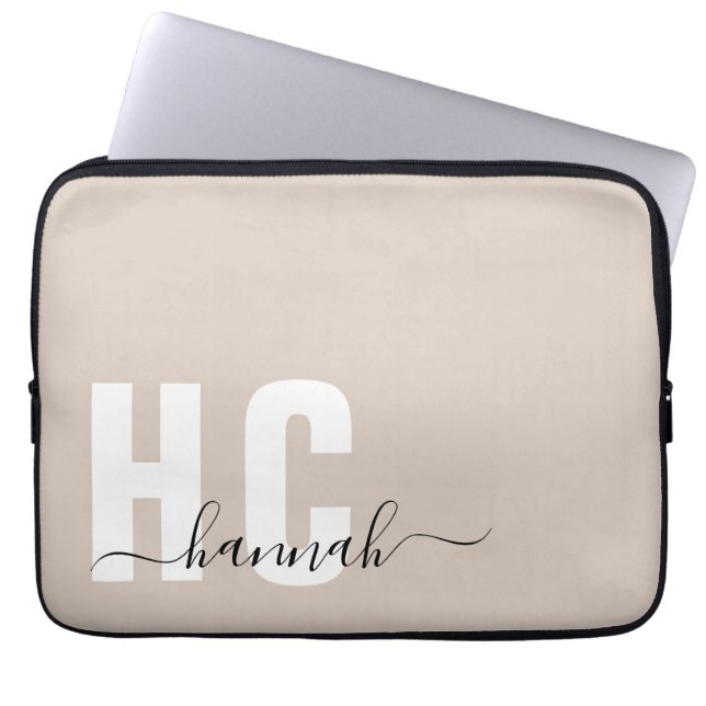 Capa Para Notebook Monograma Moderno Mínimo Personalizado do bege (Frente)