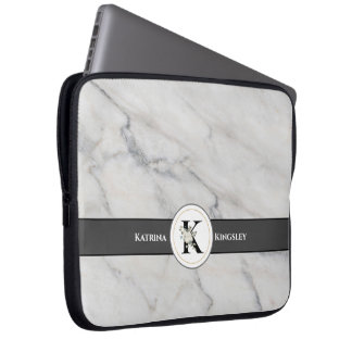 Capa Para Notebook Monograma & Nome Floral Branco Elegante com Aparên