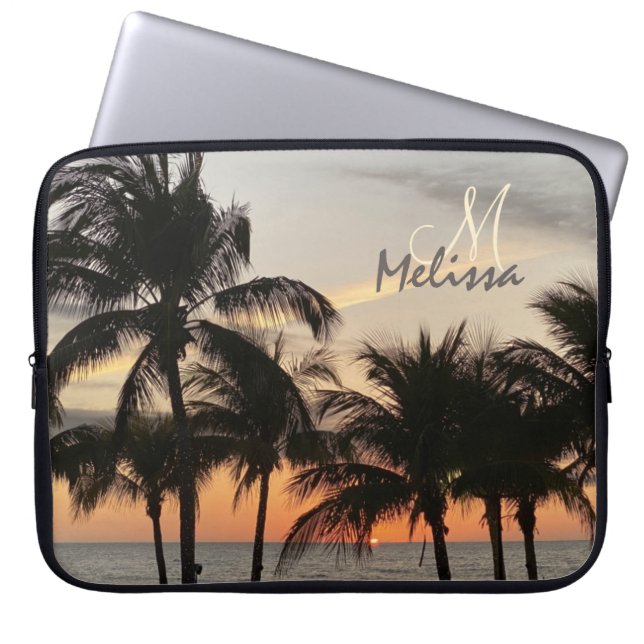 Capa Para Notebook Monograma Nome Trendy Florida Sunset Palm Ocean (Frente)