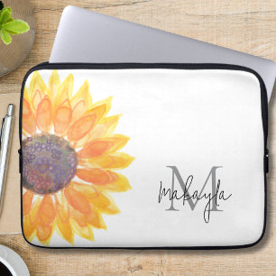 Capa Para Notebook Monograma Nome Watercolor Sunflower