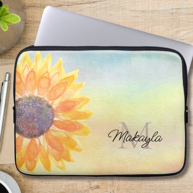 Capa Para Notebook Monograma Nome Watercolor Sunflower (Criador carregado)