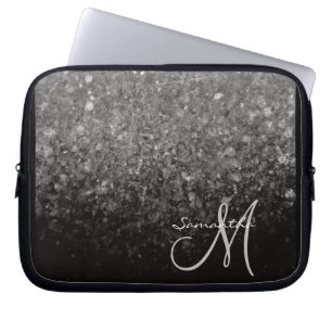 Capa Para Notebook Monograma Ombre com Brilho Prateado e Preto Modern