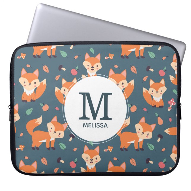 Capa Para Notebook Monograma - Padrão Animal Raposa Laranja-Cuta (Frente)