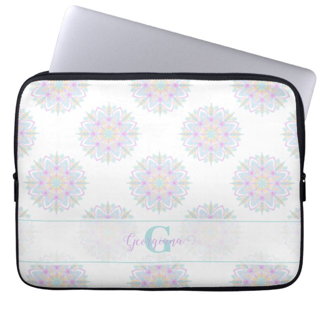 Capa Para Notebook Monograma Pastel Rainbow Sundae Bolinhas Mandala (Frente)