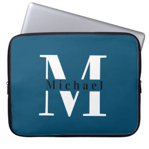 Capa Para Notebook Monograma Personalizado Azul e Branco