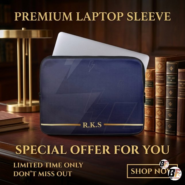 Capa Para Notebook Monograma Personalizado Azul Marinho e Dourado com (#foryou)