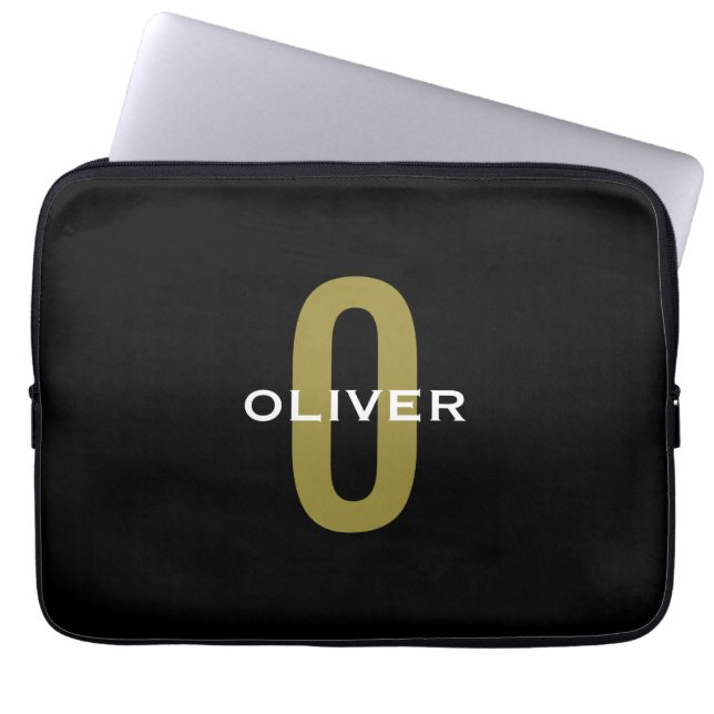 Capa Para Notebook Monograma Personalizado Branco Dourado (Frente)