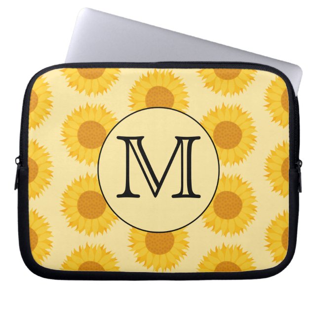 Capa Para Notebook Monograma Personalizado, com Girassóis Amarelos. (Frente)