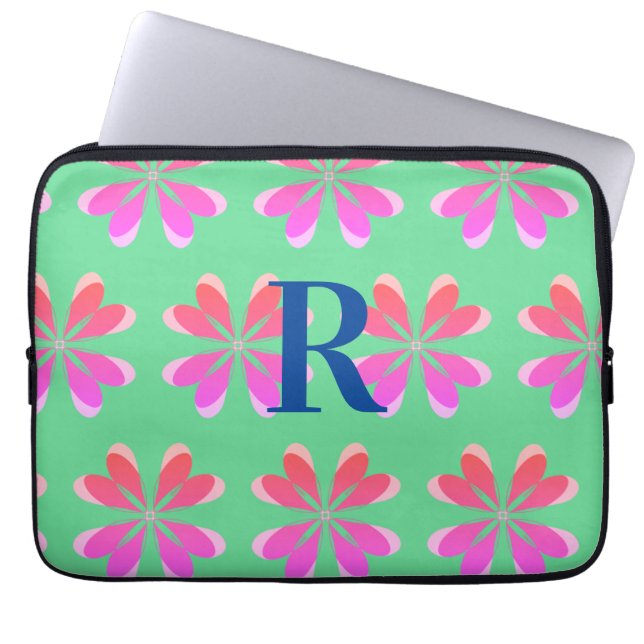 Capa Para Notebook Monograma personalizado, cor-de-rosa verde floral (Frente)