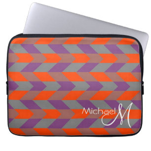 Capa Para Notebook Monograma Personalizado de Chevron Roxo e Laranja