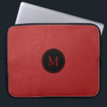 Capa Para Notebook Monograma Personalizado de Couro Vintage Vermelho<br><div class="desc">Imagem do couro cabeludo vermelho com monograma personalizável e círculo negro</div>