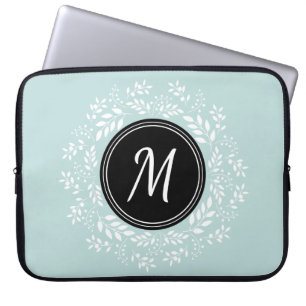 Capa Para Notebook Monograma Personalizado de Linha Floral de Mint Co