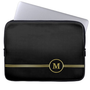 Capa Para Notebook Monograma personalizado de ouro elegante a preto