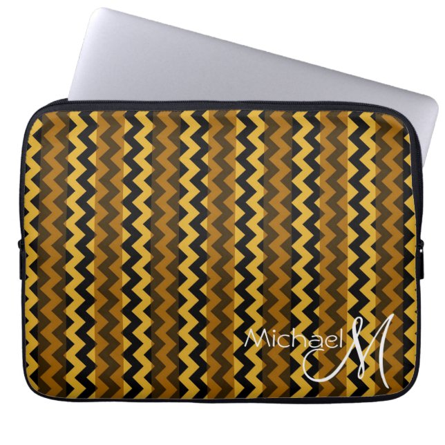 Capa Para Notebook Monograma Personalizado de Zigzag Castanho e Chevr (Frente)