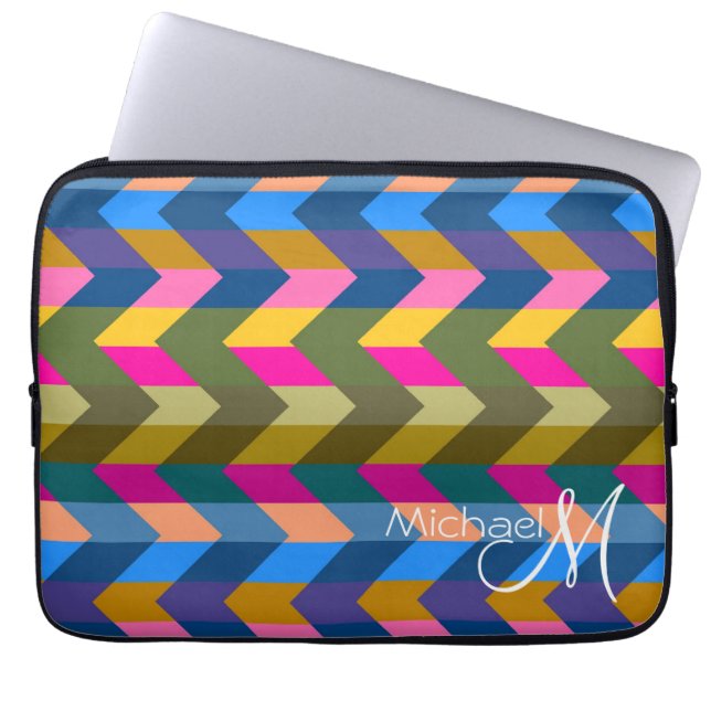 Capa Para Notebook Monograma Personalizado de Zigzag Multicolor Chevr (Frente)