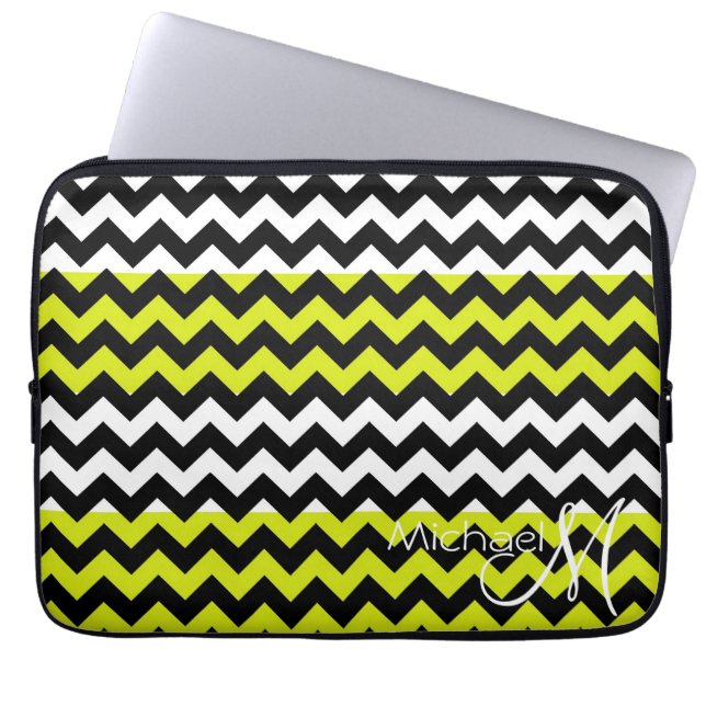 Capa Para Notebook Monograma Personalizado de Zigzag Verde e Branco (Frente)