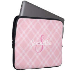 Capa Para Notebook Monograma Personalizado e Nome Xadrez Rosa Gingham