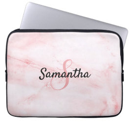 Capa Para Notebook Monograma Personalizado e Rosa de Marble Rosa