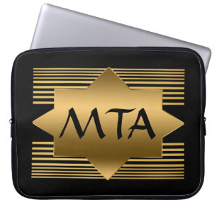 Capa Para Notebook Monograma Personalizado Geométrico Preto e Dourado