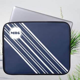 Capa Para Notebook Monograma Personalizado Safira Azul com Listras Br