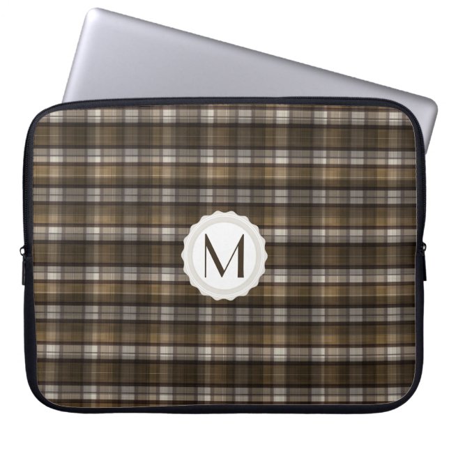 Capa Para Notebook Monograma personalizado xadrez de Tan & de Brown (Frente)