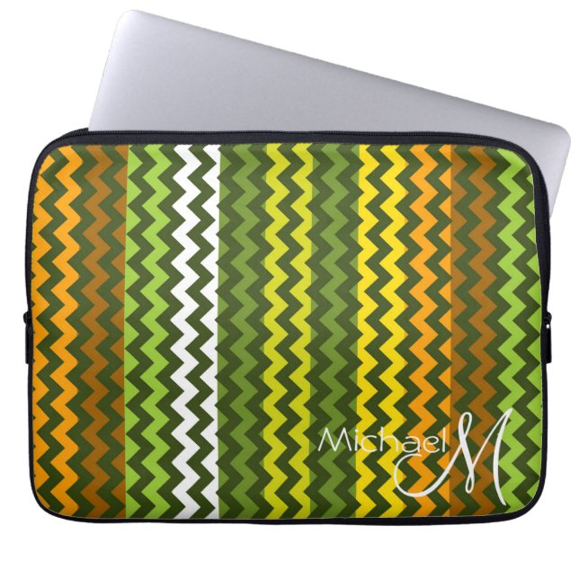Capa Para Notebook Monograma Personalizado Ziguezague Chevron Amarelo (Frente)