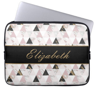 Capa Para Notebook Monograma Pink Gold Preto Branco Mármore Geométric