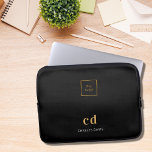 Capa Para Notebook Monograma preto denominado logotipo comercial<br><div class="desc">Um clássico fundo negro. Personalize e adicione o logotipo da sua empresa,  as iniciais do monograma e o nome do cheio. Moderno,  moderno e simples. Para ele e para ela.</div>