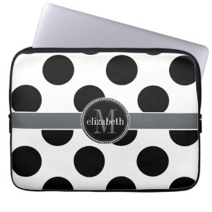 Capa Para Notebook Monograma preto-e-branco de Bolinhas grandes