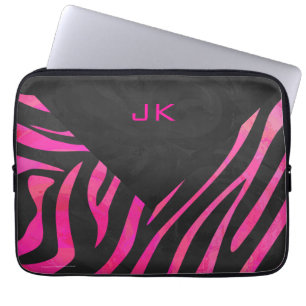 Capa Para Notebook Monograma Preto e Design de Zebra Rosa Neon