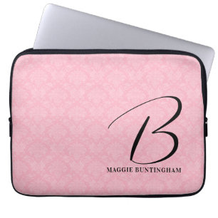 Capa Para Notebook Monograma Preto em Damasco Rosa