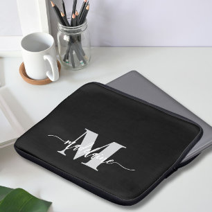 Capa Para Notebook Monograma Preto Prata Branco