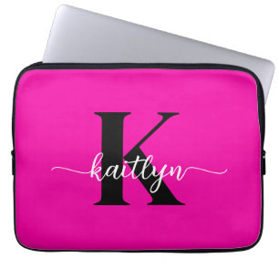 Capa Para Notebook Monograma Preto Rosa Quente