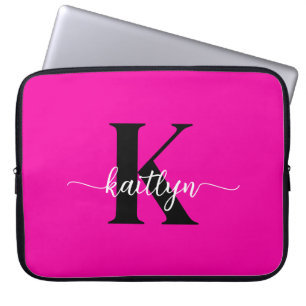 Capa Para Notebook Monograma Preto Rosa Quente
