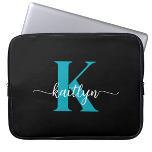 Capa Para Notebook Monograma Preto Teal