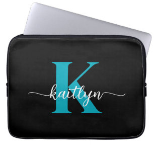 Capa Para Notebook Monograma Preto Teal