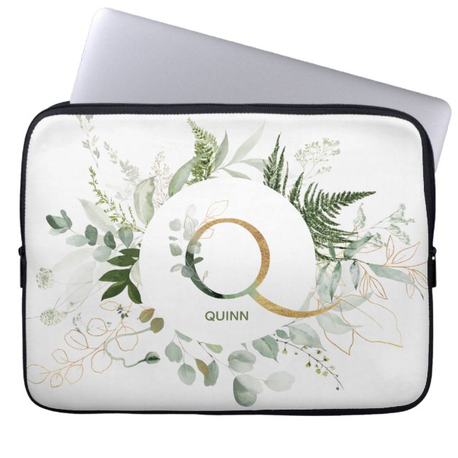 Capa Para Notebook Monograma Q Fern & Eucalyptus Wreath Bolsa de lapt (Frente)