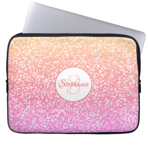 Capa Para Notebook Monograma redondo Dourado com Rosa de coral cor-de