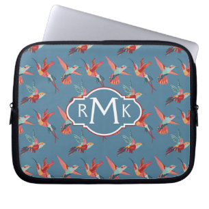 Capa Para Notebook Monograma retro do teste padrão do colibri
