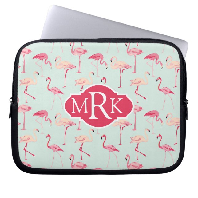 Capa Para Notebook Monograma retro do teste padrão | do flamingo (Frente)