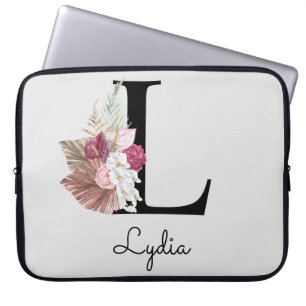 Capa Para Notebook Monograma Rosa Boho Floral Feminino Inicial L