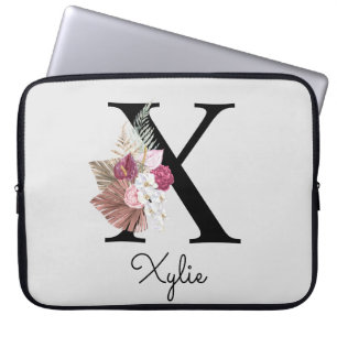 Capa Para Notebook Monograma Rosa Boho Floral Feminino Inicial X