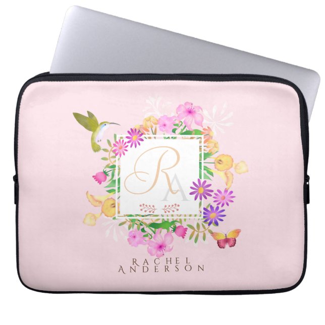 Capa Para Notebook Monograma Rosa de Jardim Floral (Frente)