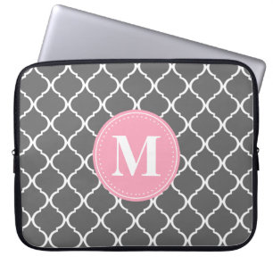 Capa Para Notebook Monograma Rosa de Latice da cinza marroquina