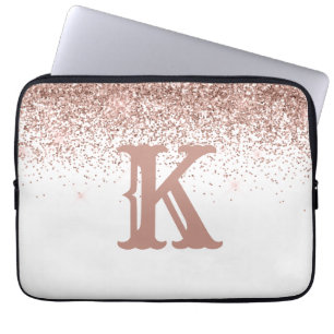 Capa Para Notebook Monograma Rosa Dourada Glitter Girly Personalizada