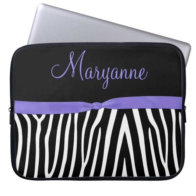 Capa Para Notebook Monograma roxo da fita da zebra preta roxa (Frente)