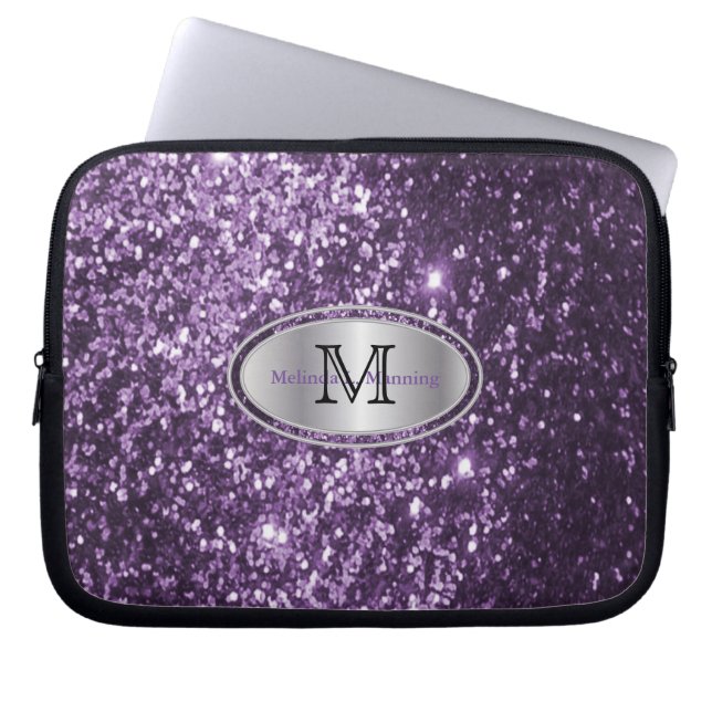 Capa Para Notebook Monograma Roxo e Prata (Frente)